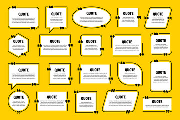 White isolated quote frames. Speech bubbles with quotation marks. Blank text box and quotes. Blog post template. Vector illustration.