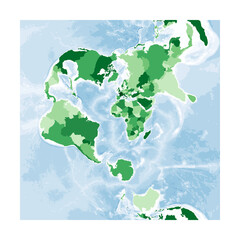 World Map. Transverse spherical Mercator projection. World in green colors with blue ocean. Vector illustration.