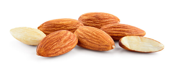 Almond isolated. Almonds on white background. Full depth of field.