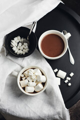 Hot chocolate, cocoa with marshmallows.
