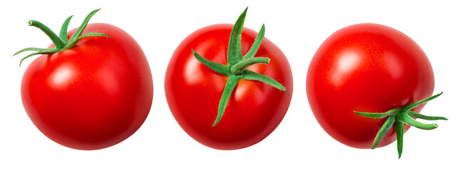 Tomato isolate. Tomato on white background. Tomatoes top view, side view. With clipping path.