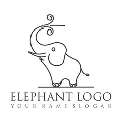 Elephant outline logo, simple vector illustration of the elephant. Elegant one line lucky elephant for children ur business usage. Outlined baby elephant, wildlife or zoo.