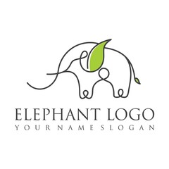 Elephant outline logo, simple vector illustration of the elephant. Elegant one line lucky elephant for children ur business usage. Outlined baby elephant, wildlife or zoo.
