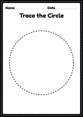 Trace the circle worksheet for kindergarten and preschoolers kids for educational activites in a printable vector illustration