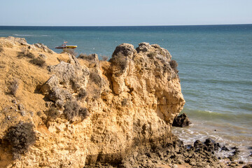 Atlantic coast cliffs and rocks on the beaches of the Algarve