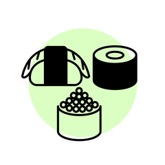 Suchi roll flat icon. Pictogram for web. Line stroke. Isolated on white background. Vector eps10