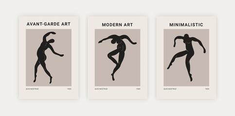 Contemporary art print. Creative Matisse inspired posters. Abstract shapes of human bodies in vector