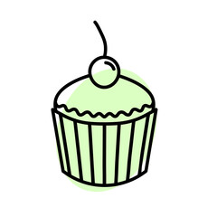 Muffin flat icon. Pictogram for web. Line stroke. Isolated on white background. Vector eps10