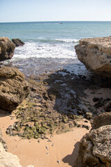 Atlantic coast cliffs and rocks on the beaches of the Algarve