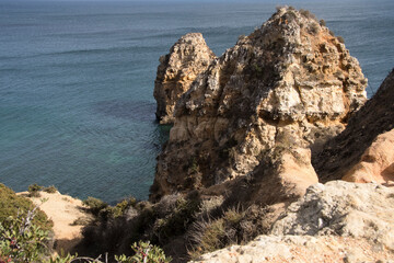 Atlantic coast cliffs and rocks on the beaches of the Algarve