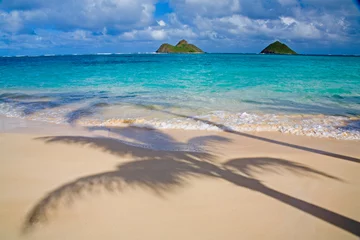 Fototapeten USA, Hawaii, Oahu, Lanikai Beach with tropical blue water and islands off shore © Danita Delimont