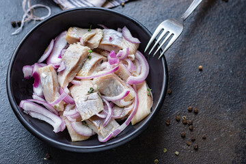 salted herring fillet fish seafood snack healthy meal top view copy space for text food background rustic image pescetarian diet vegetarian food 