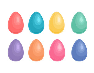 Set of colored cartoon flat Easter eggs isolated on white. Vector illustration.