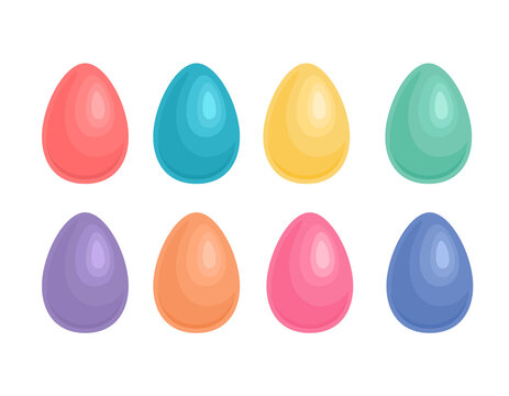 Set of colored cartoon flat Easter eggs isolated on white. Vector illustration.