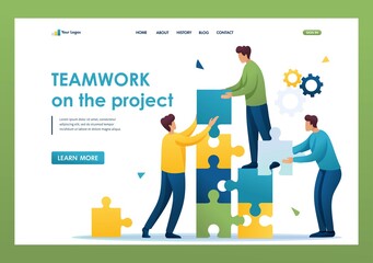 Young entrepreneurs are working together on the project. Flat 2D landing page
