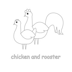 Chicken and rooster cartoon monochrome sketch art design element farm animal stock vector illustration for web, for print, for coloring book