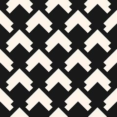 Obraz premium Vector geometric seamless pattern. Abstract monochrome texture with square shapes, arrows, diamond grid. Stylish modern black and white geometrical background. Simple repeat design for print, decor