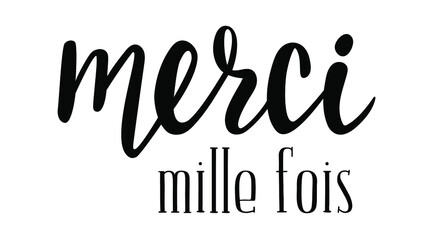 Fototapeta premium Merci mille fois phrase handwritten lettering. Thank you in French. Ink illustration. Modern brush calligraphy. Isolated on white background. Gratitude words for postcards. Thanksgiving day quotes. 