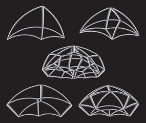 Set of Curved volumetric geometrical black-white shapes