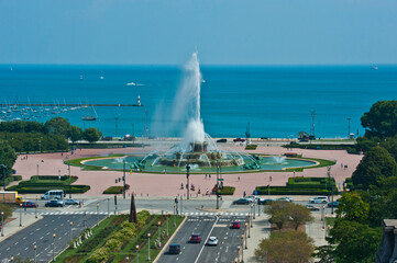 USA, Illinois. Chicago, Grant Park and Buckingham Fountain