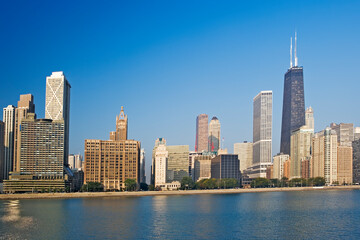 Fototapeta na wymiar USA, Illinois, Chicago. City skyline and Lake Michigan.