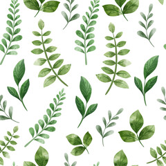Green herbs. Green cute floral seamless pattern.