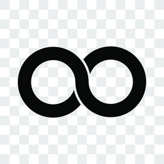 Infinity symbol. Limitless and endless logo sign concept. Vector illustration. Black icon isolated on transparent background.