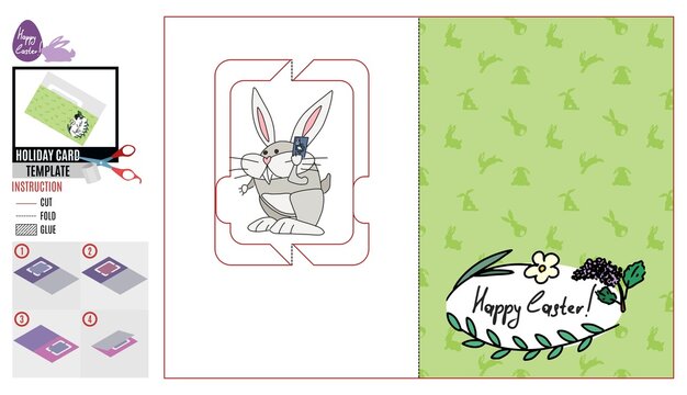 card template the hare is talking on a smart phone
