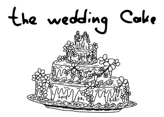 wedding cake with souffle and marzipan figurines