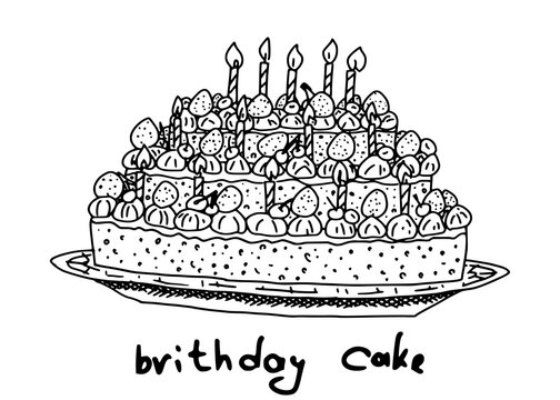 birthday cake with candles cream doodle picture