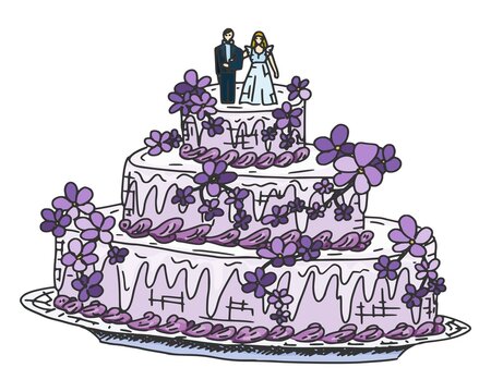 wedding cake with souffle and marzipan figurines