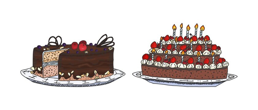 delicious chocolate cakes with cream drawings
