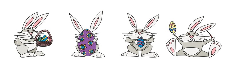 a selection of easter bunnies and painted eggs new