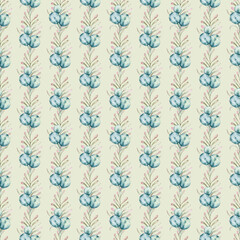 Watercolor hand painted seamless pattern of green leaves and  branches.