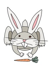 rabbit climbs for carrots. picture doodle sketch