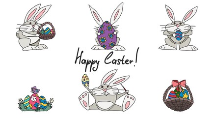 festive easter poster with bunnies and egg. picture