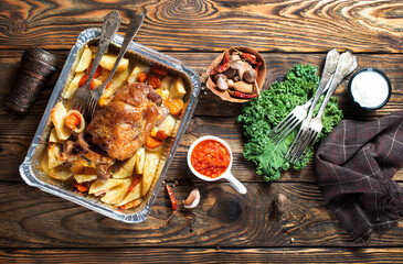 baked meat with potato