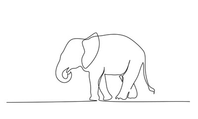 Elephant walking silhouette. One line drawing. Hand drawn