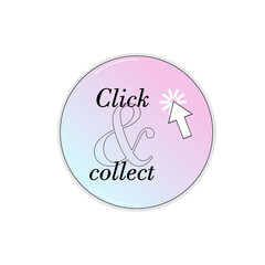 vector illustration click and collect store tag take away internet sales shop computer mouse pink blue graphic design art template