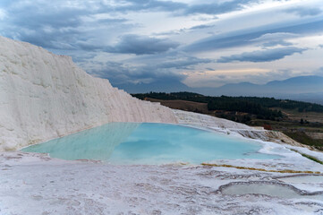 Scenic view of Pamukkale in Turkey on sunny day