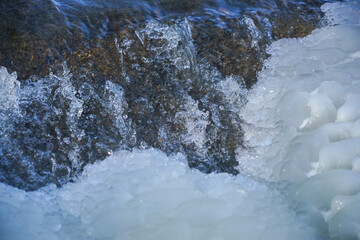 Frozen waterfall. Waterfall in winter. frozen water ice texture.