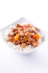 healthy sweet and sour pork on white rice