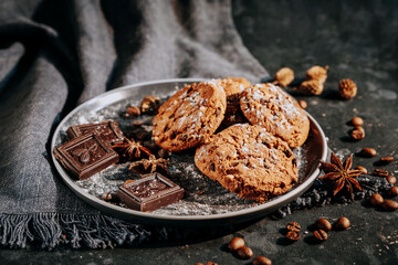 Sweet cookies with chocolate and huzelnut