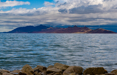 The shore of the hypersaline lake. Great Salt Lake State Park. Utah