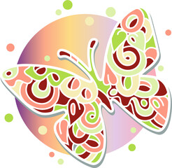 Fantasy abstract butterfly in pastel colors, isolated colorful vector stock illustration in zen doodle style for logo, fabric or textile print, invitation or greeting cards, web design, apps and books