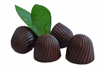 Chocolate candies on a white background.