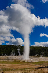 Geyser Old Faithful erupts in Yellowstone National Park in Wyoming, US