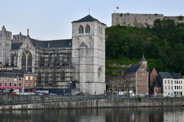 City Center of Huy and Church by the Meusse river