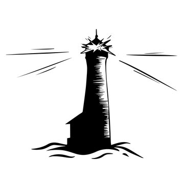 Lighthouse logo icon in hand drawn style isolated on white background