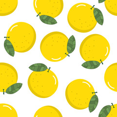 Fresh organic yuzu orange seamless pattern. Cute healthy fruit and high vitamin C background. -Vector